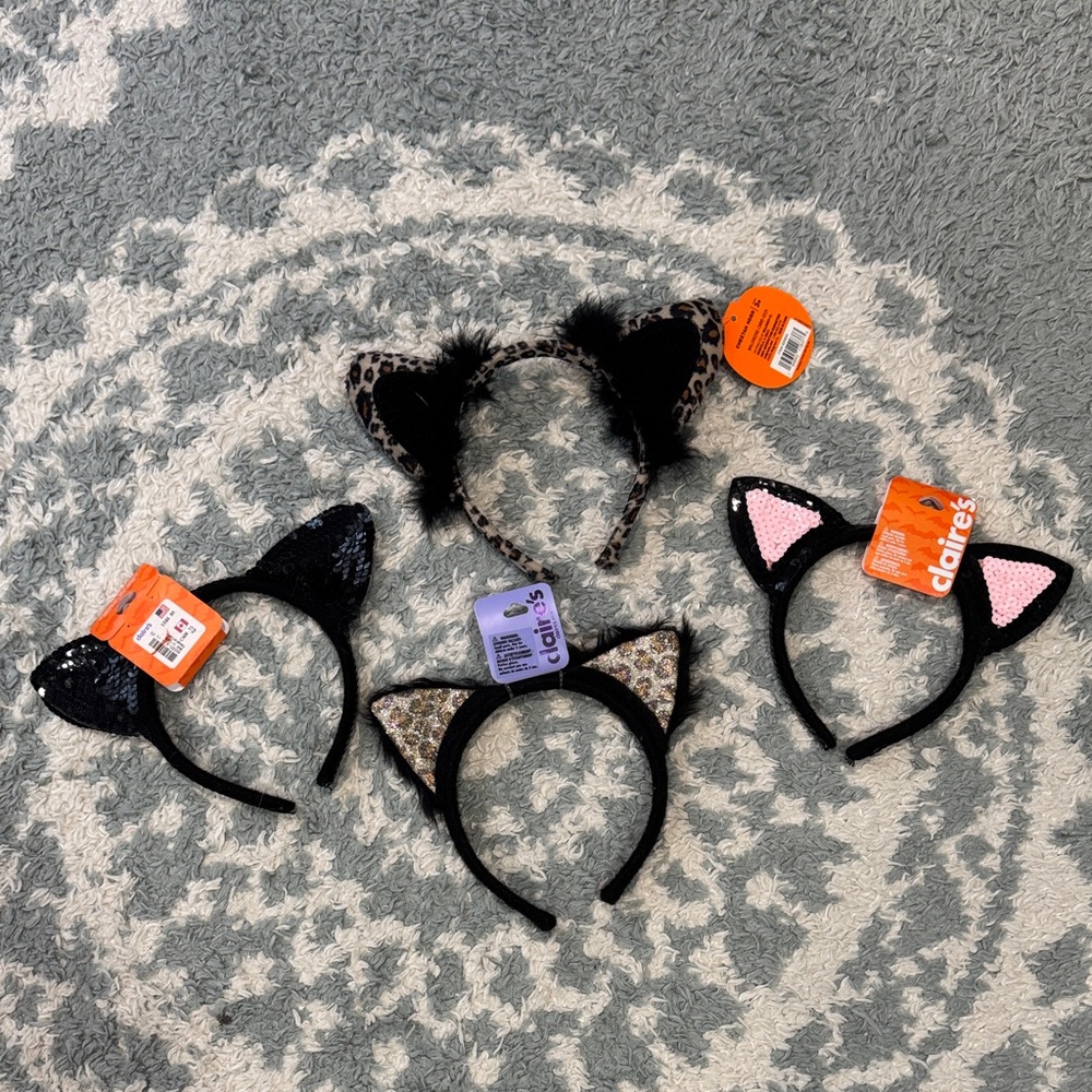 Bundle of fun sparkle sequin cheetah leopard black Cat Ear Headbands new!